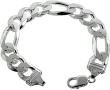 Load image into Gallery viewer, 925 Sterling Silver Heavy Thick Figaro Chain Bracelet Necklace Man 15mm 8"- 30"
