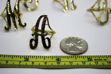 Load image into Gallery viewer, 10k Solid Yellow Gold Large Cursive Initial Letter Ring Diamond Cut size 6 ~ 14
