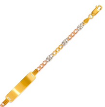 Load image into Gallery viewer, 14K Tri Color Gold Kids Star Square ID Bracelet 6mm/4mm 6" Engraving Available
