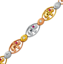 Load image into Gallery viewer, 14K Tricolor Gold Fancy Elephant High Polished CZ Bracelet 8mm Wide 14g H-Clasp
