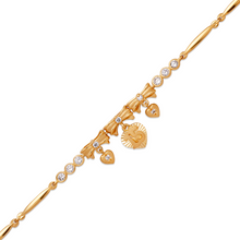 Load image into Gallery viewer, Authentic 14K Yellow Gold 15 Anos Years CZ Bow Heart Bracelet Quinceañera Gift
