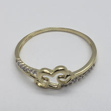 Load image into Gallery viewer, Authentic 10K Yellow Gold Three Hearts Promise Ring with CZ Women Size 5 to 9
