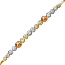 Load image into Gallery viewer, 14K Tricolor Gold 5mm Center, 1mm Ladies Bracelet High Polished Fancy Chain
