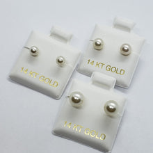 Load image into Gallery viewer, 4mm 5mm 6mm Faux White Pearl Stud Earrings 14K Real Gold Push Back High Quality
