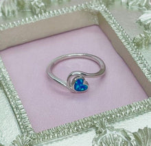 Load image into Gallery viewer, Dainty Sterling Silver Synthetic Opal Bypass Heart Ring for Women
