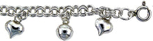 Load image into Gallery viewer, Sterling Silver Anklet Bracelet with Hearts and Bells 7, 8, 10 inch Spring Clasp
