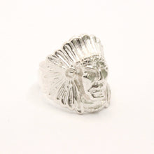 Load image into Gallery viewer, 925 Sterling Silver Diamond Cut Finish Native American Head Ring 15/16 Inch Wide
