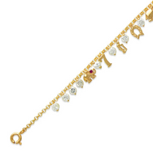 Load image into Gallery viewer, 14K Yellow Gold Fancy Charm Bracelet 2 mm Link 7 mm Center 7" for Women
