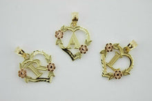 Load image into Gallery viewer, 14K Gold Heart Initial Pendant Letter Charm Flower Necklace Alphabet Diamond Cut

