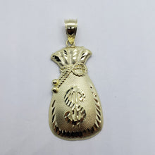 Load image into Gallery viewer, 10K Solid Real Gold Dollar Money Bag Textured Pendant Charm Polished 5 Sizes
