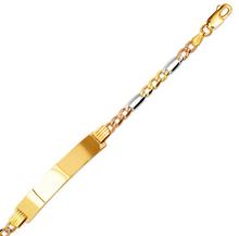 Load image into Gallery viewer, 14K TriColor Gold Figaro Concave ID Bracelet 7mm/4mm 7" 7.5" Engraving Available
