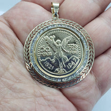 Load image into Gallery viewer, 14K Solid Yellow Gold Centenario Pendant with Bezel Mexican 50 Pesos 2 Sizes
