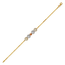 Load image into Gallery viewer, 14K Tricolor Gold 8mm Center, 1mm Ladies Bracelet High Polished Fancy Chain
