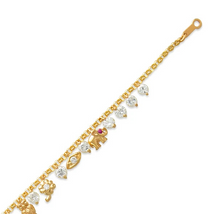 Load image into Gallery viewer, 14K Yellow Gold Fancy Charm Bracelet 2 mm Link 7 mm Center 7" for Women
