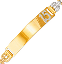 Load image into Gallery viewer, 14K Tri Color Gold 15 Anos Quinceanera Diamond Cut Faceted ID Bracelet 6mm/8mm
