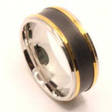 Load image into Gallery viewer, Stainless Steel Flat Black Center w/ Double Golden Stripes Wedding Band Ring 8mm
