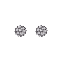 Load image into Gallery viewer, 14K Real White Gold Small Diamond Cut Flower Stud Earrings 8mm

