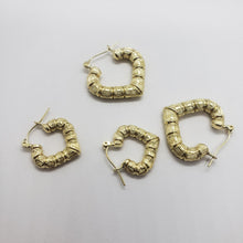 Load image into Gallery viewer, Authentic 10K Yellow Gold Door Knocker Heart Bamboo Hoop Earrings 2 Sizes
