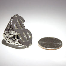 Load image into Gallery viewer, 925 Sterling Large Dollar Sign Diamond Cut Finish Nugget Ring 1 5/16 Inch Wide
