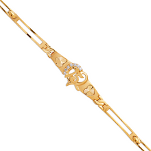 Load image into Gallery viewer, 14K Yellow Gold Fancy 15 Anos Years Pretty Heart CZ Bracelet Quinceañera Gift

