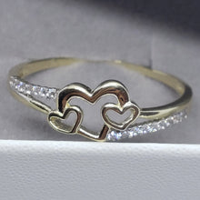 Load image into Gallery viewer, Authentic 10K Yellow Gold Three Hearts Promise Ring with CZ Women Size 5 to 9
