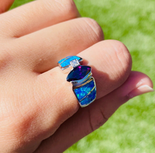 Load image into Gallery viewer, Sterling Silver Marquise Amethyst CZ Synthetic Opal Ring for Women 6~9
