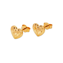 Load image into Gallery viewer, 14K Real Yellow Gold Diamond Cut Curved Heart Stud Earrings 9mm
