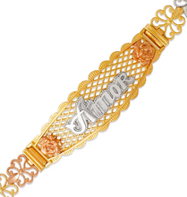 Load image into Gallery viewer, 14K Tri Color Gold Faceted Diamond Cut Amor ID Bracelet 7mm / 12mm 7" Chain
