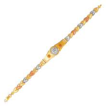 Load image into Gallery viewer, 14K Tri Color Gold Faceted Diamond Cut 15 Anos ID Bracelet 6mm / 13mm 7" Chain
