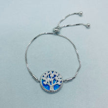 Load image into Gallery viewer, Sterling Silver Synthetic Opal Family Tree Bolo Bracelet for Women Sliding Clasp
