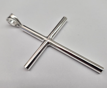 Load image into Gallery viewer, 925 Sterling Silver Plain 5mm Tubular Cross Pendant 3 Inch Tall (75mm)
