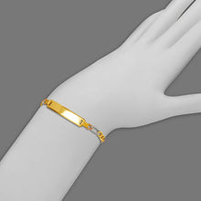 Load image into Gallery viewer, 14K Tricolor Gold 5mm ID Bracelet 3mm Figaro Chain 6" Engraving Available
