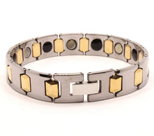 Load image into Gallery viewer, Tungsten Carbide 2-Tone Gunmetal and Yellow Bar Links Magnetic Therapy Bracelet
