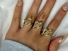 Load image into Gallery viewer, 10k Solid Yellow Gold Slanted Heart Cursive Initial Letter Alphabet Ring

