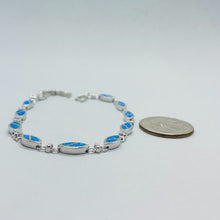 Load image into Gallery viewer, Sterling Silver Synthetic Opal Navette Shaped Link Bracelet Hand Inlay
