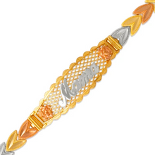 Load image into Gallery viewer, 14K Tri Color Gold Faceted Diamond Cut Mama ID Bracelet 6mm / 12mm 7" Chain

