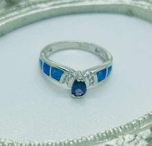 Load image into Gallery viewer, Sterling Silver Blue Synthetic Opal Teardrop Ring
