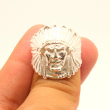Load image into Gallery viewer, 925 Sterling Silver Diamond Cut Finish Native American Head Ring 15/16 Inch Wide

