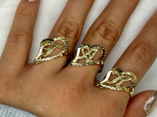Load image into Gallery viewer, 10k Solid Yellow Gold Slanted Heart Cursive Initial Letter Alphabet Ring
