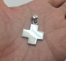 Load image into Gallery viewer, 925 Sterling Silver Flat Plain Wide Greek Cross Pendant 7/8 Inch (22mm) Tall
