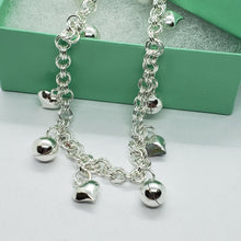 Load image into Gallery viewer, Sterling Silver Anklet Bracelet with Hearts and Bells 7, 8, 10 inch Spring Clasp
