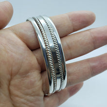 Load image into Gallery viewer, Sterling Silver Cuff Bracelet Flat Wire with 2 Ropes Handmade
