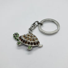 Load image into Gallery viewer, Jeweled Tortoise Turtle Key Chain Crystal Key Ring Multi Color 3 1/2 inches long
