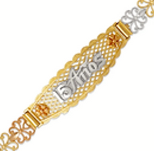 Load image into Gallery viewer, 14K Tri Color Gold 15 Anos Quinceanera Diamond Cut Faceted ID Bracelet 7mm/12mm
