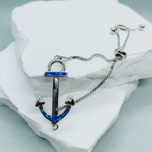 Load image into Gallery viewer, Sterling Silver Synthetic Opal Anchor Bolo Bracelet for Women lobster lock
