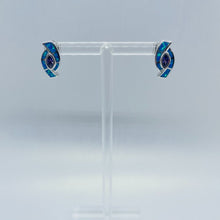 Load image into Gallery viewer, Sterling Silver Synthetic Blue Opal Earrings With Marquis Shape
