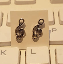 Load image into Gallery viewer, 925 Solid Sterling Silver Treble G-Clef Stud Earrings, 9/16 inch long 14mm Wide
