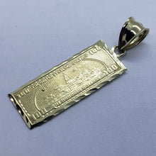 Load image into Gallery viewer, 10K Authentic Yellow Gold $100 One Hundred Dollar Bill Pendant Charm Diamond Cut
