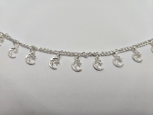 Load image into Gallery viewer, 925 Sterling Silver Anklet with Dangling Moon &amp; Star 14mm, Fits 9" to 10" Ankles
