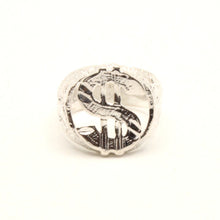 Load image into Gallery viewer, 925 Sterling Silver Detailed Dollar Sign Diamond Cut Finish Ring 3/4 Inch Wide
